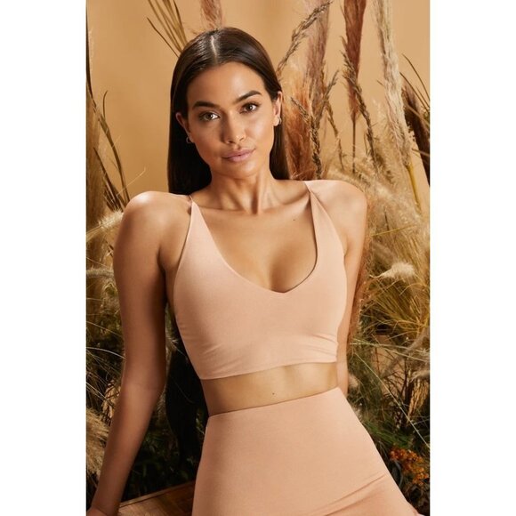 NWT Oh POLLY CROSS MY MIND  Plunge Neck Crop Top Color‎ Tan Size US 10 - Picture 1 of 10